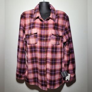 Cozy Fleece Pink and Purple Plaid Button Up Shirt Jacket XL NWT